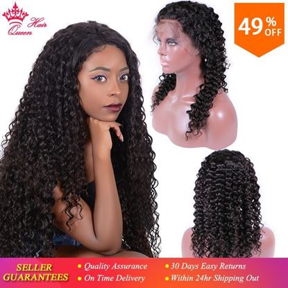 Picture of Queen Hair Products Deep Wave Lace Front Wigs Brazilian Human Hair Pre Plucked Lace Frontal Wig Natural Color For Black Women